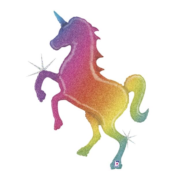 54" Glitter Rainbow Unicorn Shape Balloons
