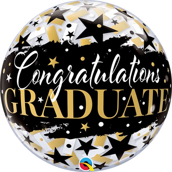 (image for) 22" Graduate Black Stars Single Bubble Balloons
