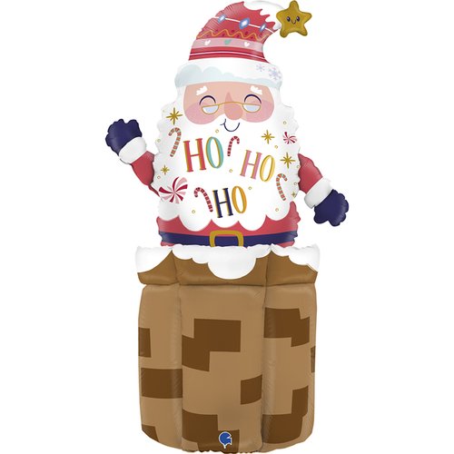 28" Adorable Santa In Chimney Stand Up Air Fill Balloons