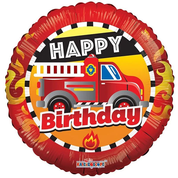 18" Happy Birthday Fire Truck Foil Balloons