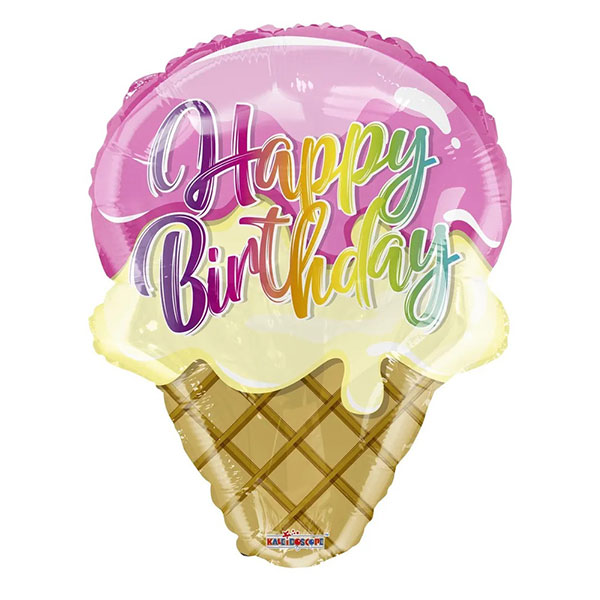 18" Happy Birthday Ice Cream Cone Foil Balloons