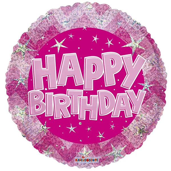 18" Pink Holographic Happy Birthday Balloons