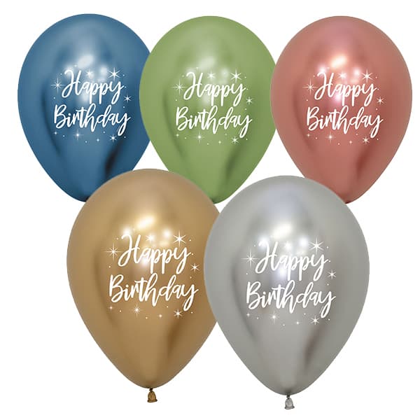 12" Happy Birthday Reflex Assorted Latex Balloons 25pk