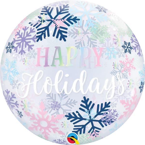 (image for) 22" 'Happy Holidays' Snowflakes Bubble Balloons