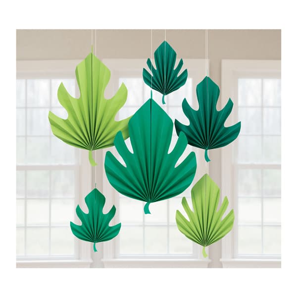 (image for) Hawaiian Palm Leaf Shaped Paper Fans 6pk