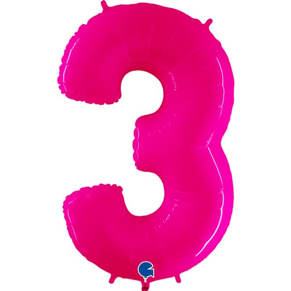 40" Grabo Hot Pink Shiny Number 3 Supershape Balloons