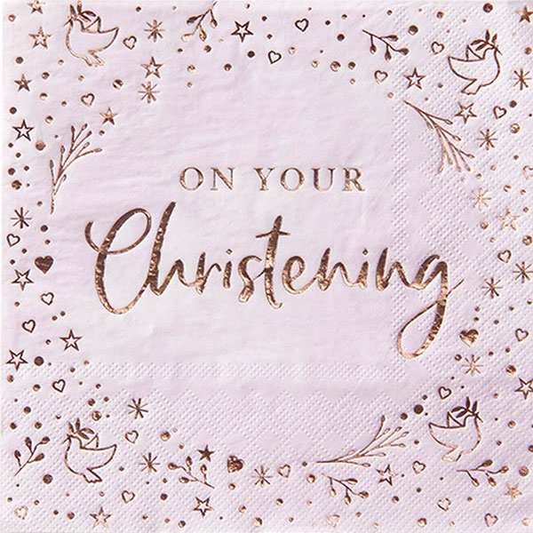Pink On Your Christening Lunch Napkins 16pk