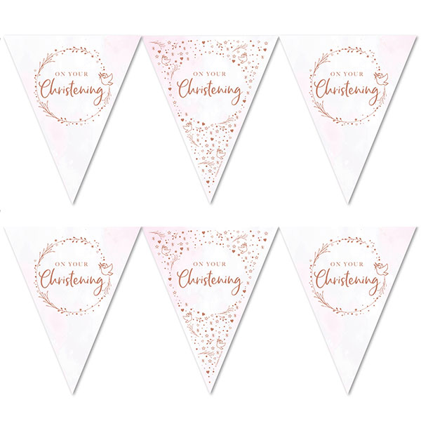 Pink On Your Christening Paper Flag Bunting