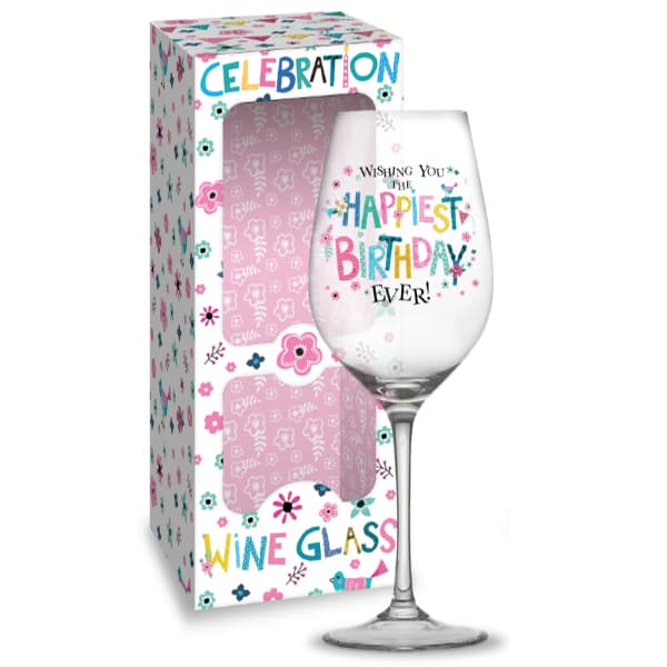 Happiest Birthday Wine Glass