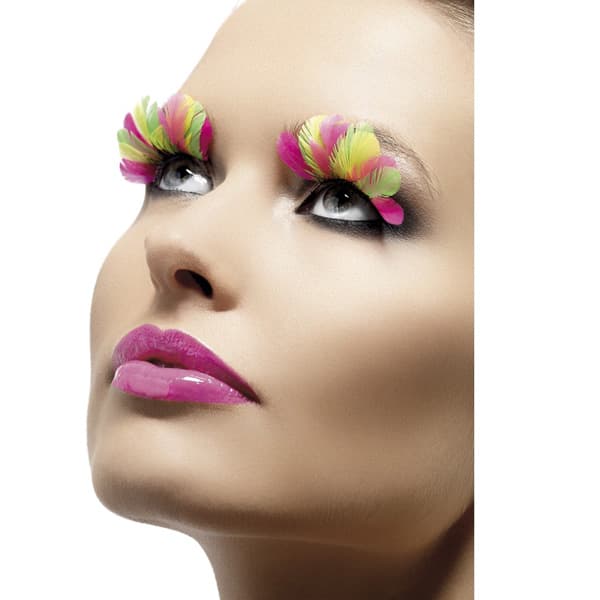 Neon Multi Coloured Feather Eyelashes x6
