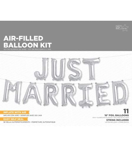 (image for) 16" Just Married Silver Balloons Kit