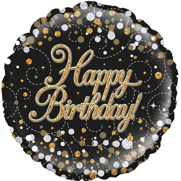 18" Sparkling Fizz Birthday Black & Gold Foil Balloons