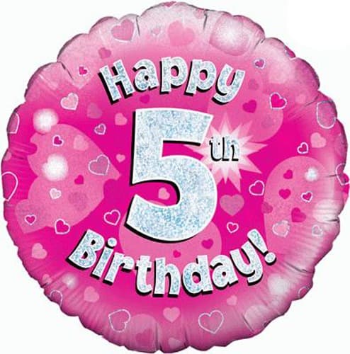 (image for) 18" Happy 5th Birthday Pink Holographic Balloons
