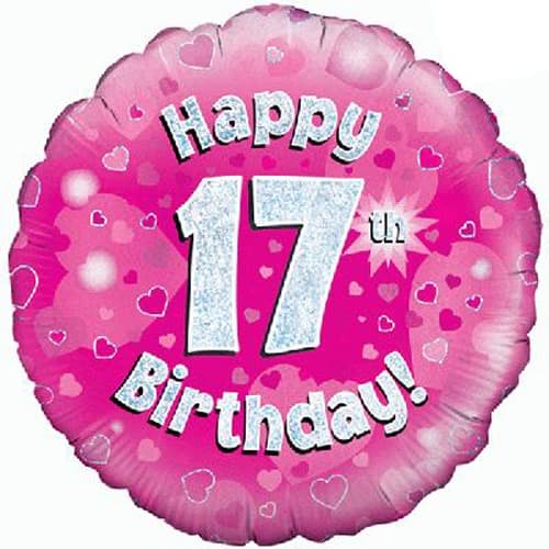(image for) 18" Happy 17th Birthday Pink Holographic Balloons
