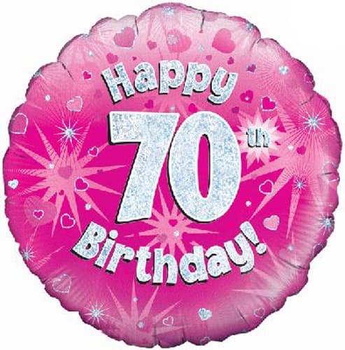 (image for) 18" Happy 70th Birthday Pink Holographic Balloons