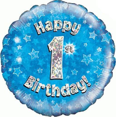 (image for) 18" Happy 1st Birthday Blue Holographic Balloons