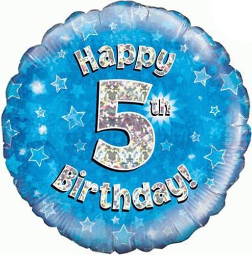(image for) 18" Happy 5th Birthday Blue Holographic Balloons