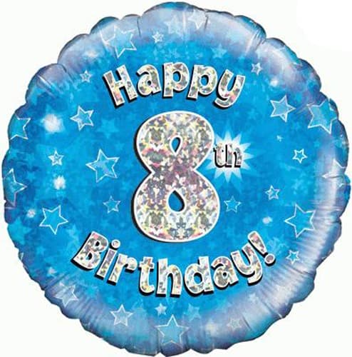 (image for) 18" Happy 8th Birthday Blue Holographic Balloons