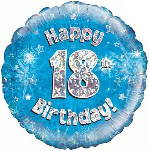 (image for) 18" Happy 18th Birthday Blue Holographic Balloons