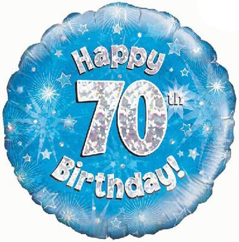 (image for) 18" Happy 70th Birthday Blue Holographic Balloons