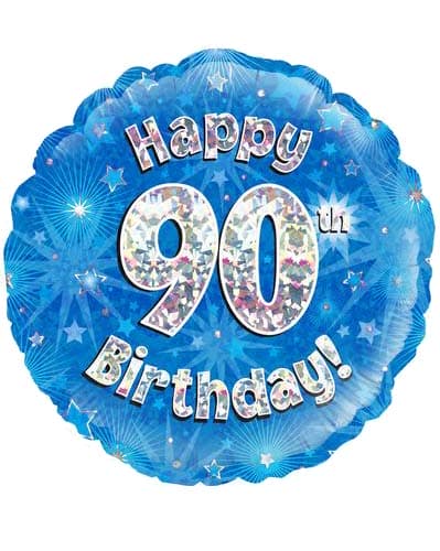 (image for) 18" Happy 90th Birthday Blue Holographic Balloons