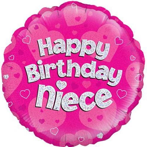 (image for) 18" Happy Birthday Niece Pink Holographic Foil Balloons