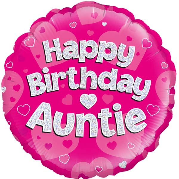 18" Happy Birthday Auntie Pink Holographic Foil Balloons