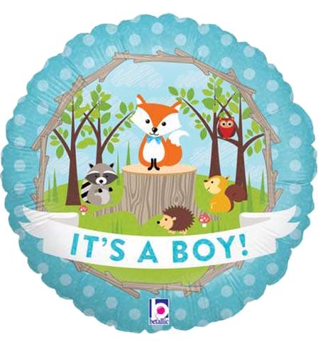 18" Woodland Baby Boy Holographic Balloons