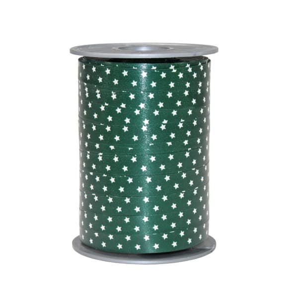 Dark Green Star Print Poly Ribbon 200m