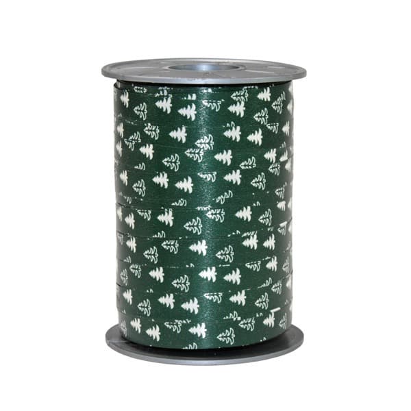 Dark Green Christmas Tree Print Poly Ribbon 200m