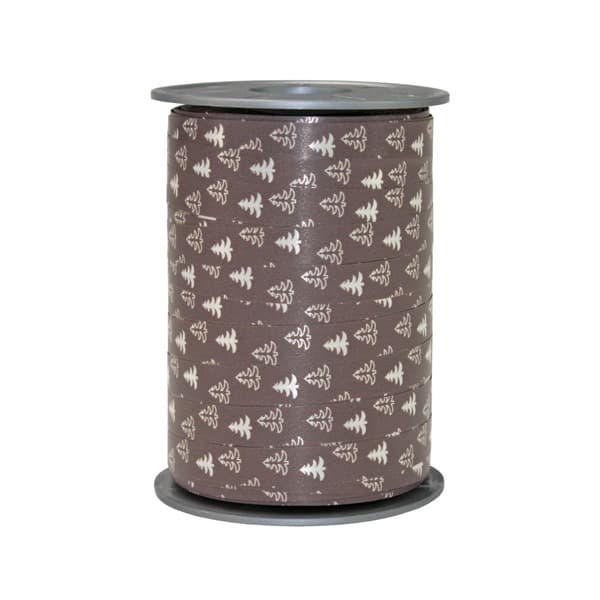 Taupe Christmas Tree Print Poly Ribbon 200m