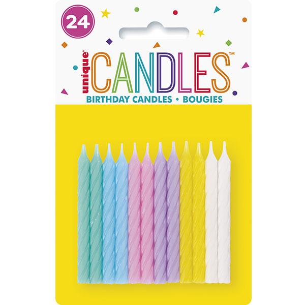Assorted Colour Party Candles 24pk