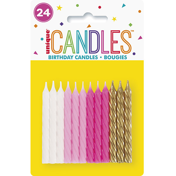 Pink & Gold Mix Party Candles 24pk