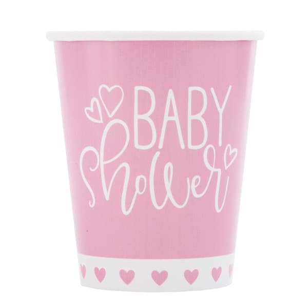 (image for) Pink Baby Shower Hearts Paper Cups 8pk