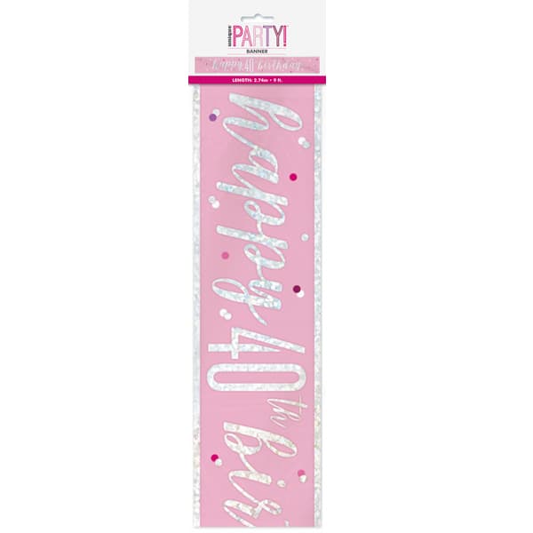 Pink & Silver Glitz Happy 40th Birthday Banner