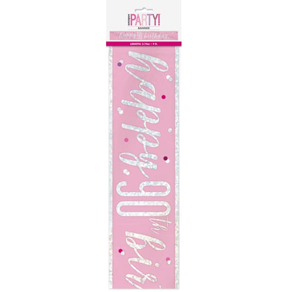 (image for) Pink & Silver Glitz Happy 90th Birthday Banner