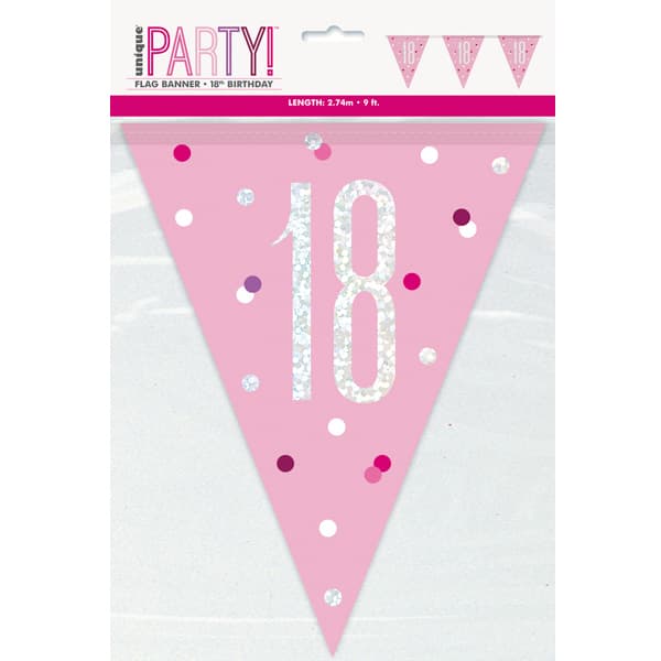 (image for) Pink & Silver Glitz Age 18 Flag Banner