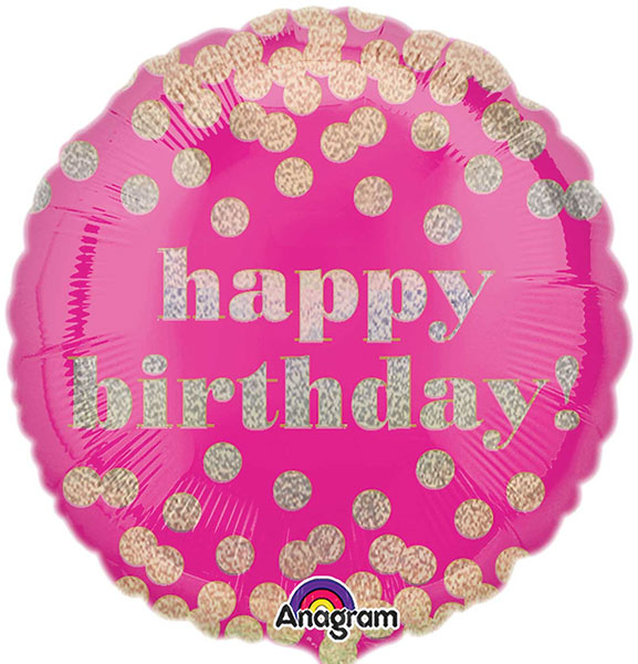 18" Dotty Holographic Happy Birthday Foil Balloons