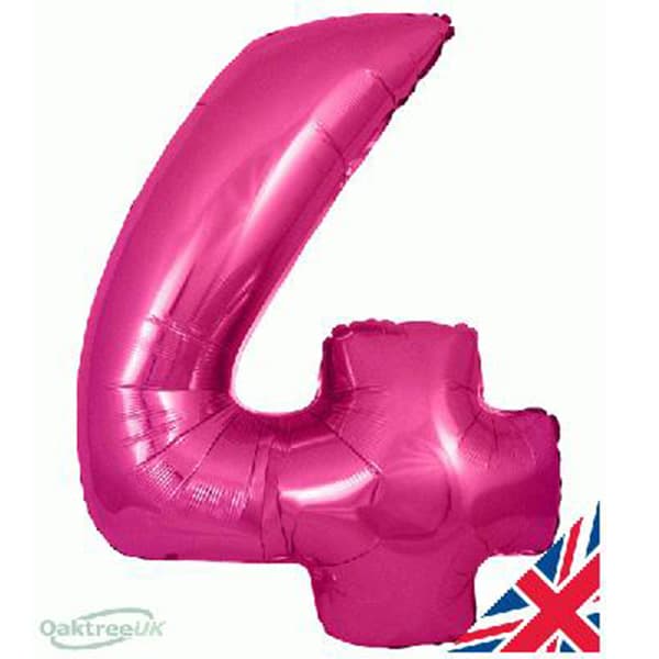 34" Oaktree Pink Number 4 Shape Balloons