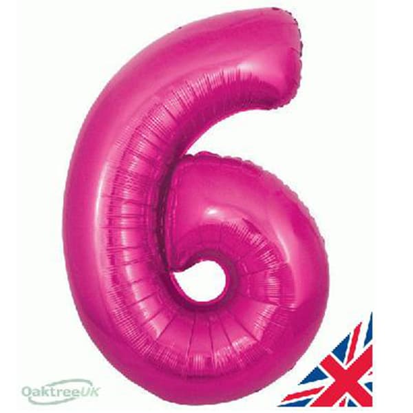 34" Oaktree Pink Number 6 Shape Balloons