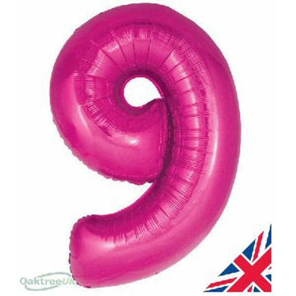 34" Oaktree Pink Number 9 Shape Balloons