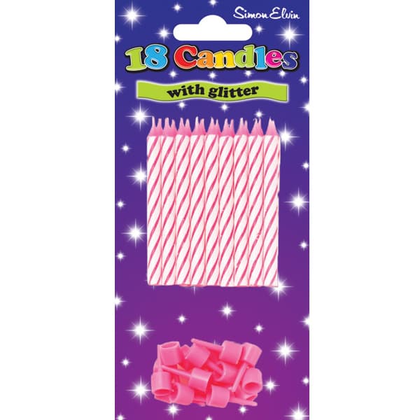 (image for) 18 Pink Glitter Spiral Candles x6