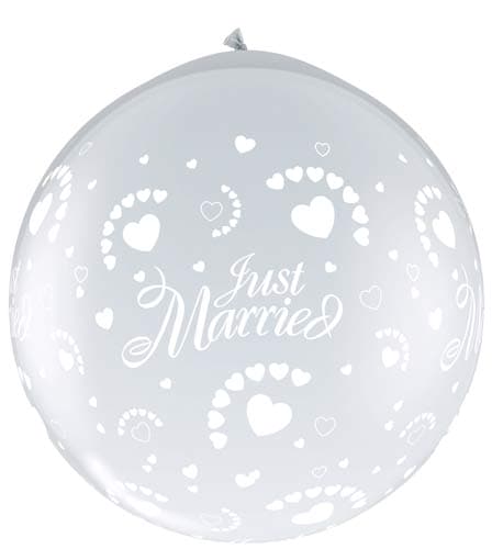 3ft Just Married Hearts Neck Up Giant Latex Balloon 2pk