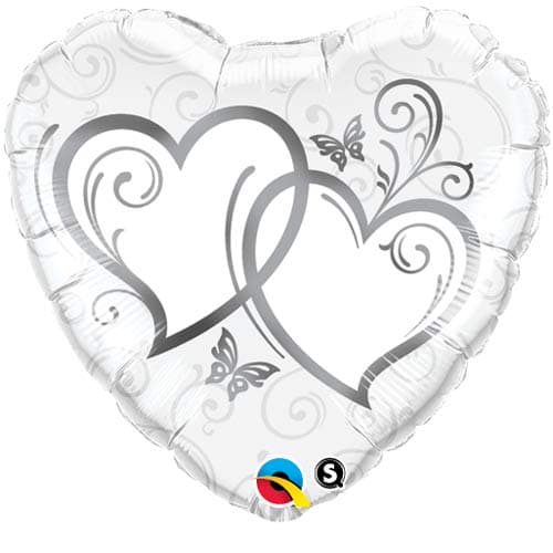 18" Entwined Hearts Silver Foil Balloons