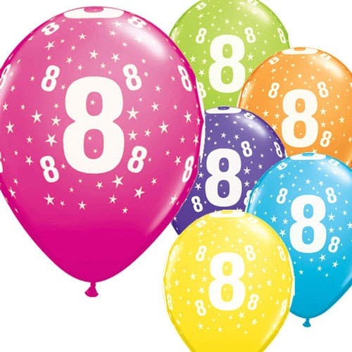 (image for) 11" Age 8 Tropical Assorted Latex Balloons 6pk