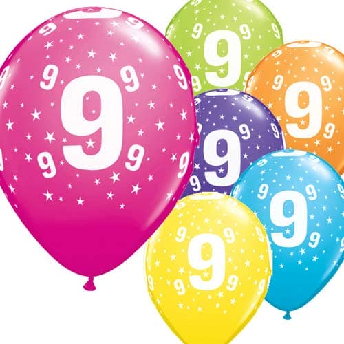 (image for) 11" Age 9 Tropical Assorted Latex Balloons 6pk