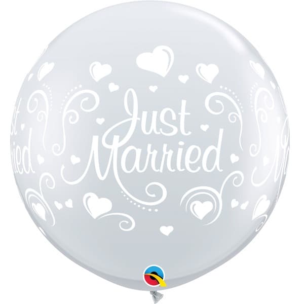 3ft Just Married Hearts Wrap Giant Latex Balloons 2pk