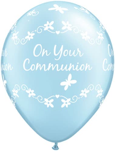 (image for) 11" Pearl Light Blue Communion Butterflies Latex Balloons 25pk