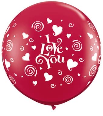 (image for) 3ft I Love You Swirling Hearts Giant Latex Balloons 2pk