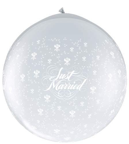 (image for) 3ft Just Married Flowers Neck Up Giant Latex Balloons 2pk